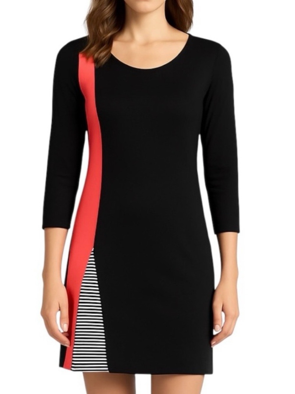 Lynn Ritchie Silver Dress Womens XS Colorblock Striped Viscose Blend Stretch